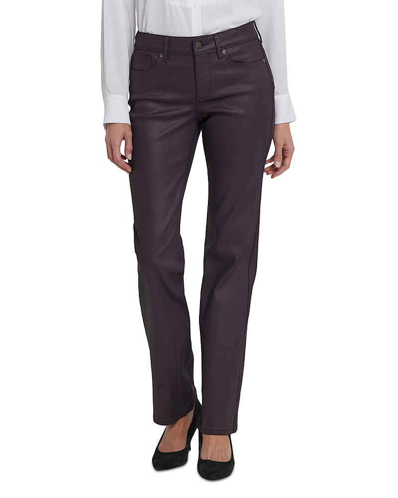 Nydj Marilyn Coated High Rise Straight Jeans In Brown