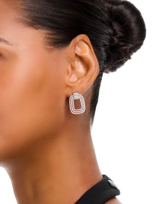 Fine Collection Diamond Round & Baguette Geometric Oval Drop Earrings in 14K White Gold, 1.0 tcw