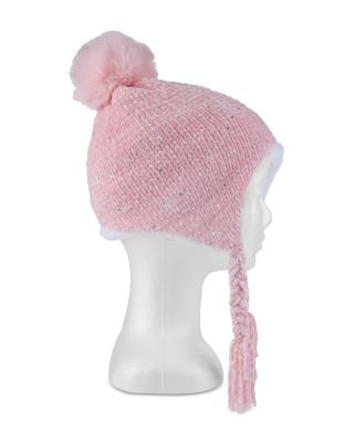 Girls' Chunky Chenille Knit Earflap Hat With Faux Fur Lining & Gloves Set - Little Kid, Big Kid