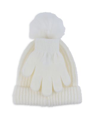Girls' Fuzzy Rib Knit Beanie With Faux Pearls & Gloves Set - Little Kid, Big Kid