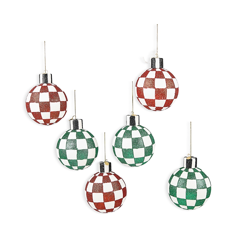 Mackenzie-childs Check It Out Glass Ball Ornaments, Set Of 6 In Multi