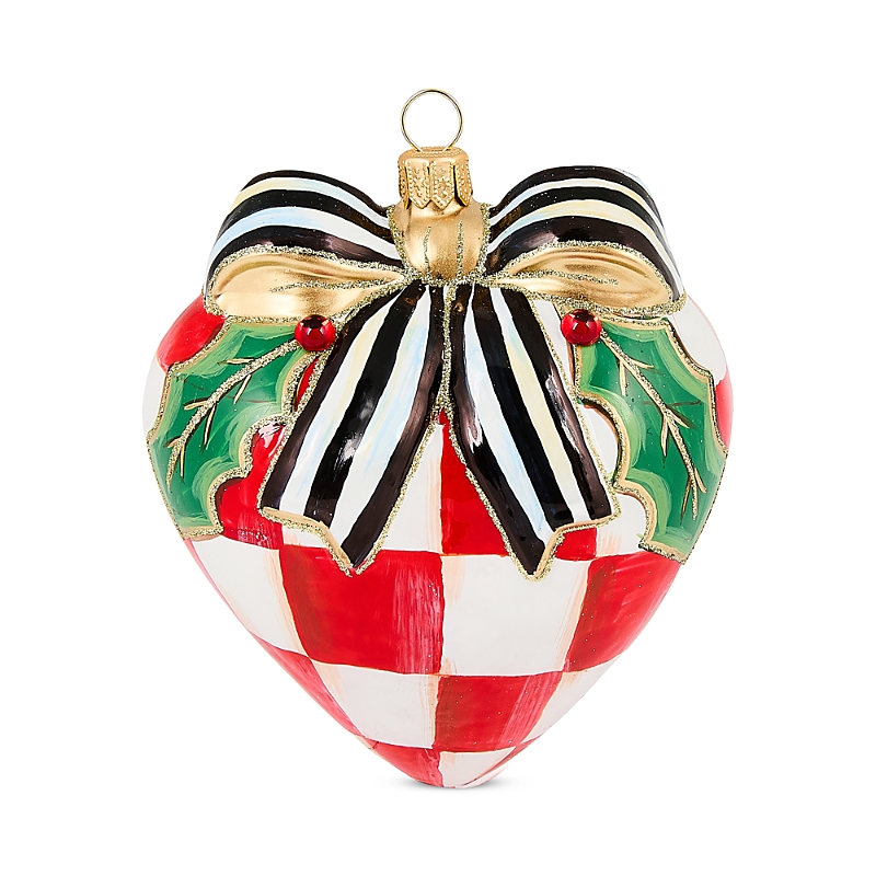 Mackenzie-childs Check It Out Red Heart Glass Ornament In Multi