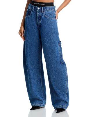 Prestyled High Rise Oversized Jeans With Logo Elastic in Deep Blue