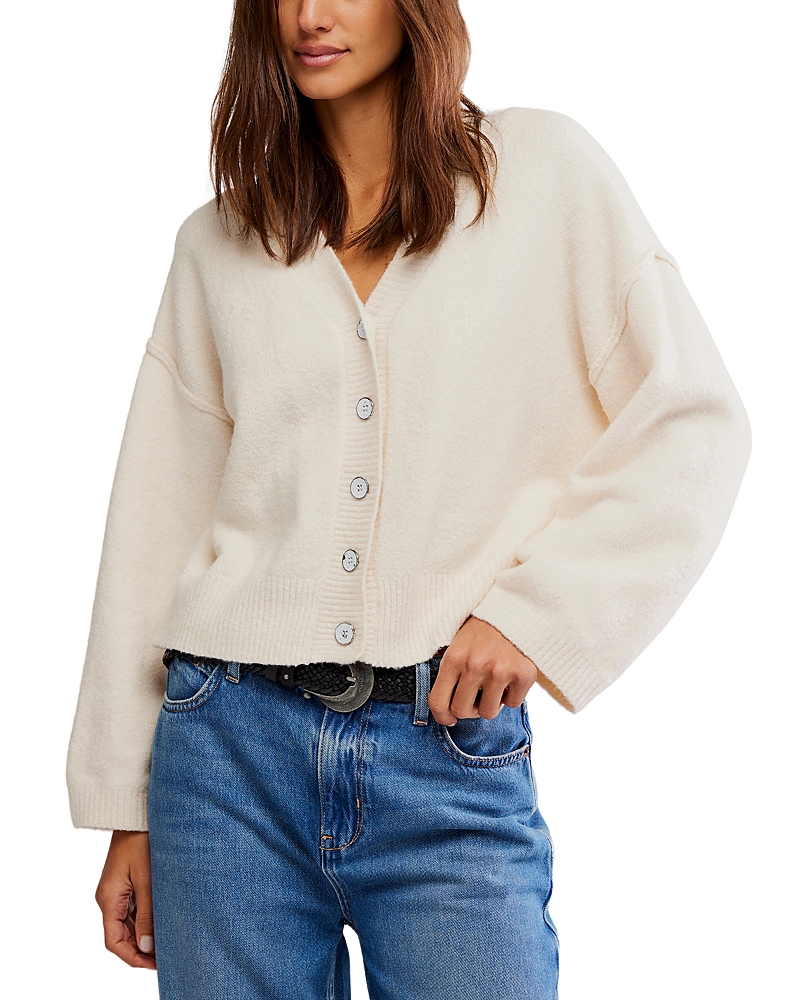 Free People Cool Of The Night V Neck Cardigan Sweater In White
