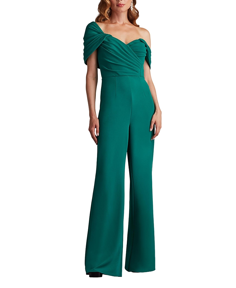 Tadashi Shoji Pleated One-shoulder Jumpsuit In Green