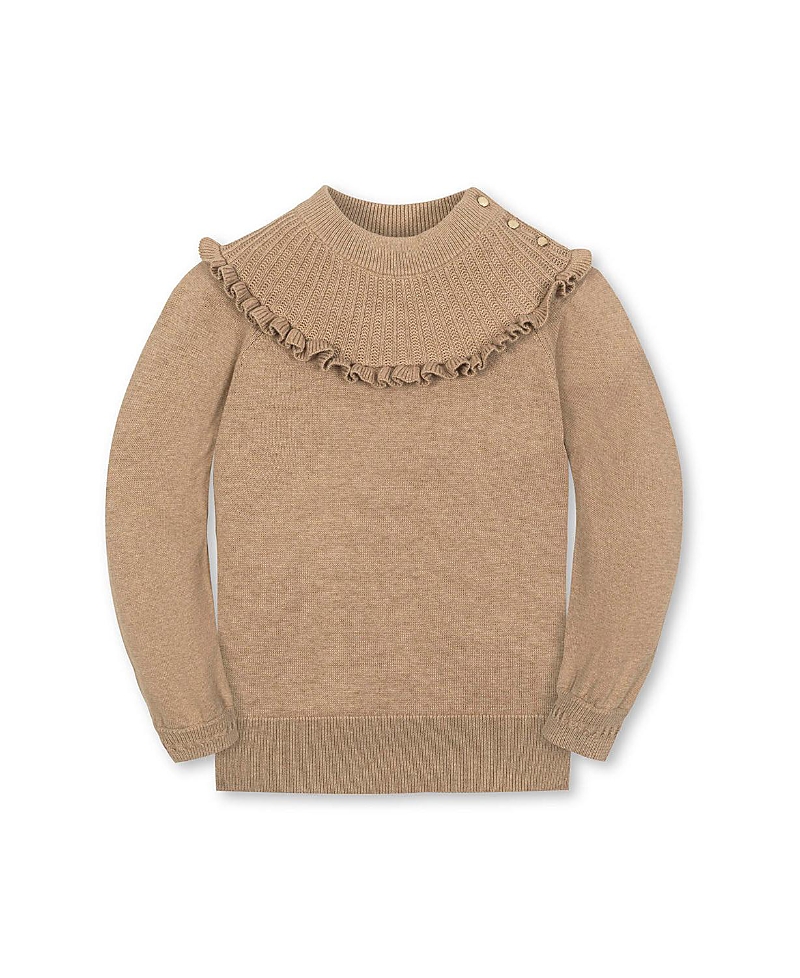 Hope & Henry Kids' Organic Long Sleeve Mock Neck Sweater With Ruffle In Brown
