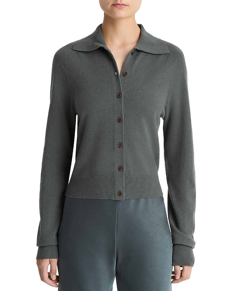Vince Button Front Polo Cardigan Sweater In Green