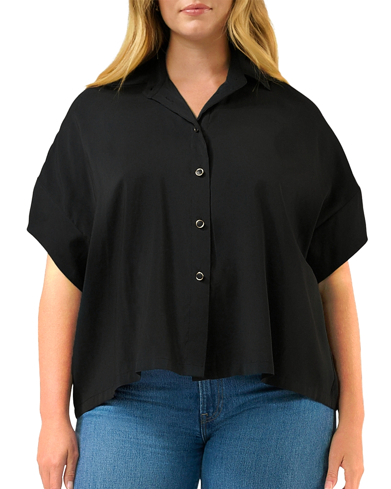 Estelle Plus Lela Button Front Top In Black