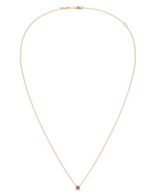 18K Yellow Gold Le Cube Diamont Pink Sapphire Solitaire Cube Pendant Necklace, 15.75-17.72"