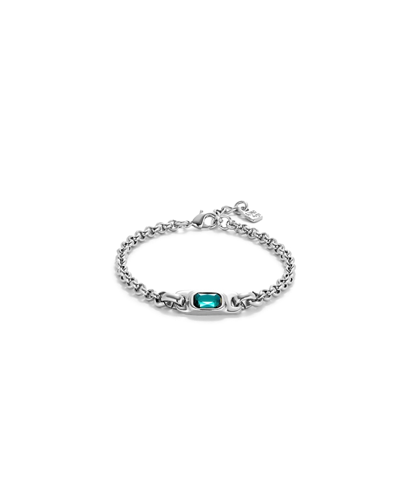 Unode50 Sterling Silver-plated Chain Bracelet With Green Crystal In Metallic