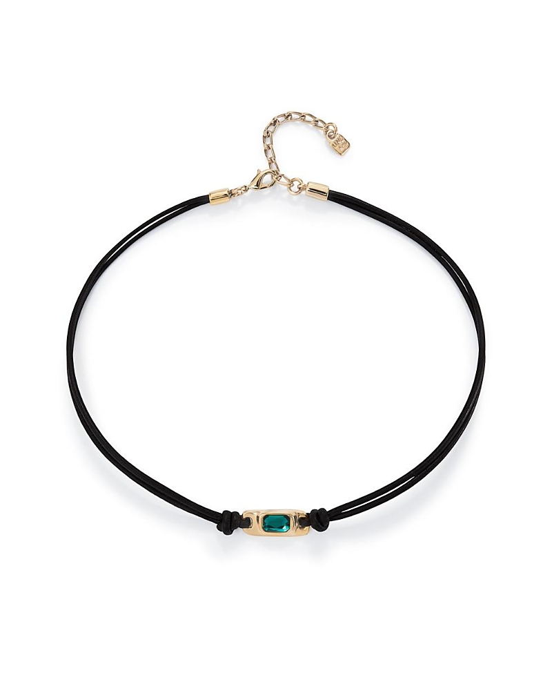 Unode50 Green Crystal Leather Necklace In Gold