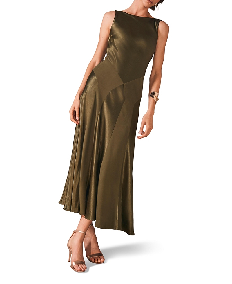 Mint Velvet Women's Panelled Satin Maxi Dress In Green