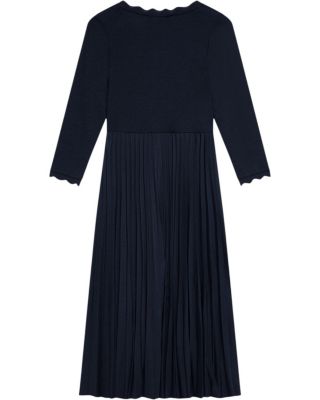 Women's Scallop Jersey Mix Midi Dress