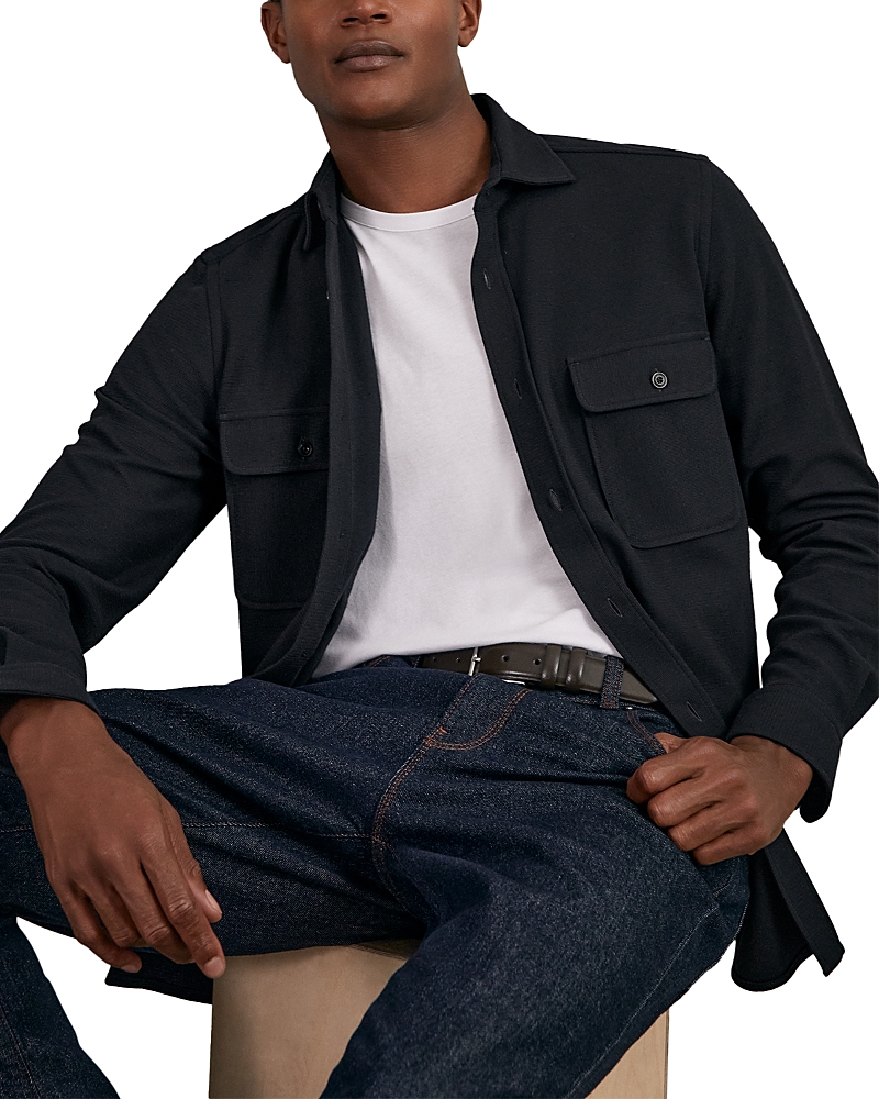 Reiss Navy Forsithe Textured Twin Pocket Cotton Blend Overshirt In Blue