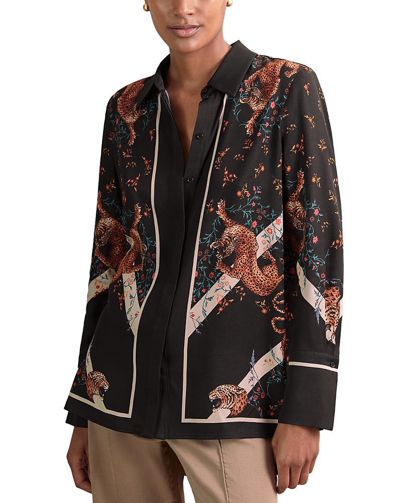 Reiss X Alice Canale Hila Scarf Placed Tiger Shirt - Exclusive In Black