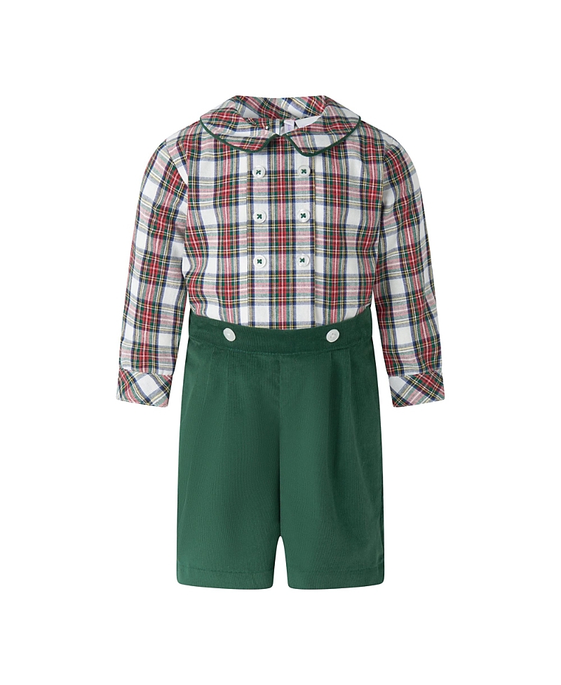 Rachel Riley Boys' Ivory Tartan Cord Shirt And Short Set - Baby, Little Kid In Multi
