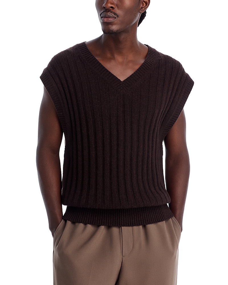 Helmut Lang Ribbed V-neck Sweater Vest In Brown