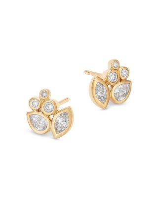 Diamond Mixed Cut Bezel Cluster Stud Earrings in 14K Yellow Gold, 0.78 tcw