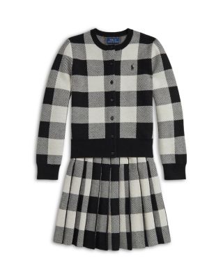 Girls' Buffalo Check Wool Cardigan & Skirt Set - Big Kid
