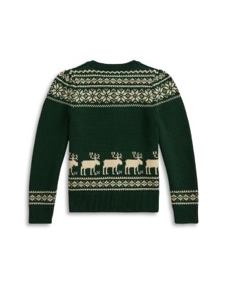 Girls' Fair Isle Reindeer Cotton Blend Cardigan - Big Kid