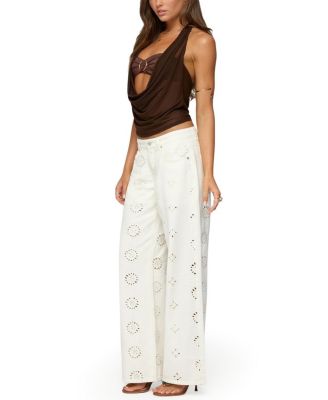 Edikted Eyelet Low Rise Wide Leg Jeans in White Wash