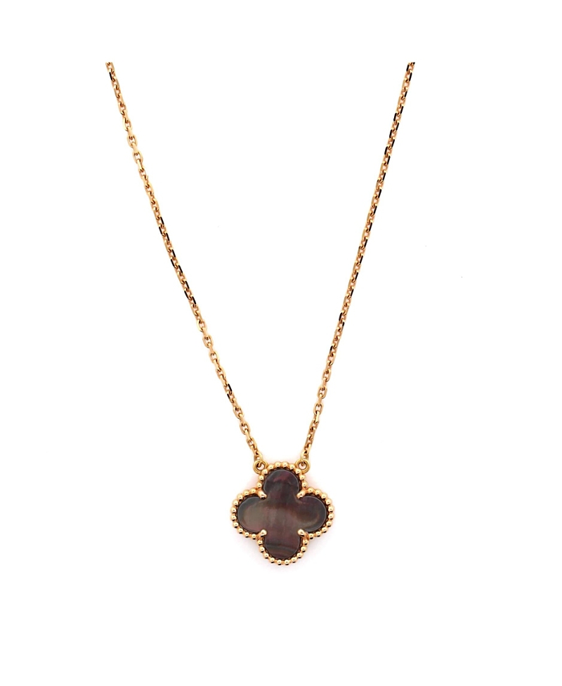 Pre-owned Pre-owned Van Cleef & Arpels Van Cleef & Arpels Vintage Alhambra Pendant Necklace 18k Rose Gold And Grey Mother Of Pear In Pink