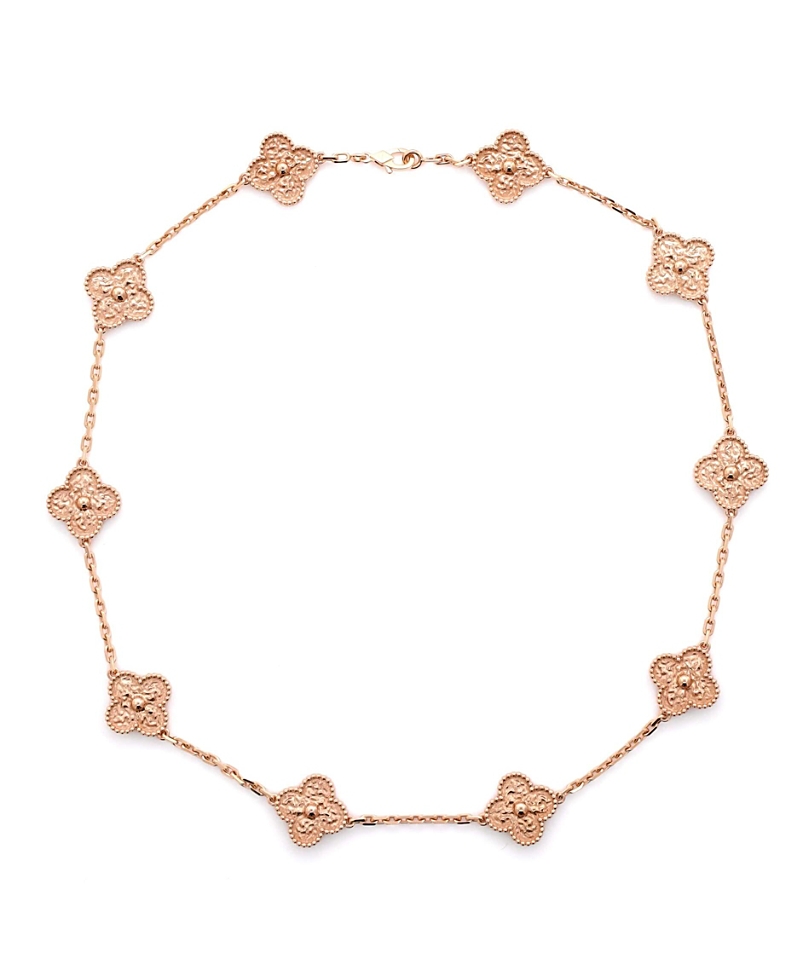 Pre-owned Pre-owned Van Cleef & Arpels Van Cleef & Arpels Vintage Alhambra 10 Motifs Necklace 18k Rose Gold, 16.5" In Pink
