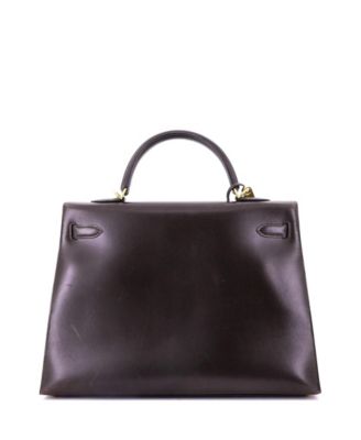  Kelly 35 Handbag Brown Box Calf with Gold Hardware