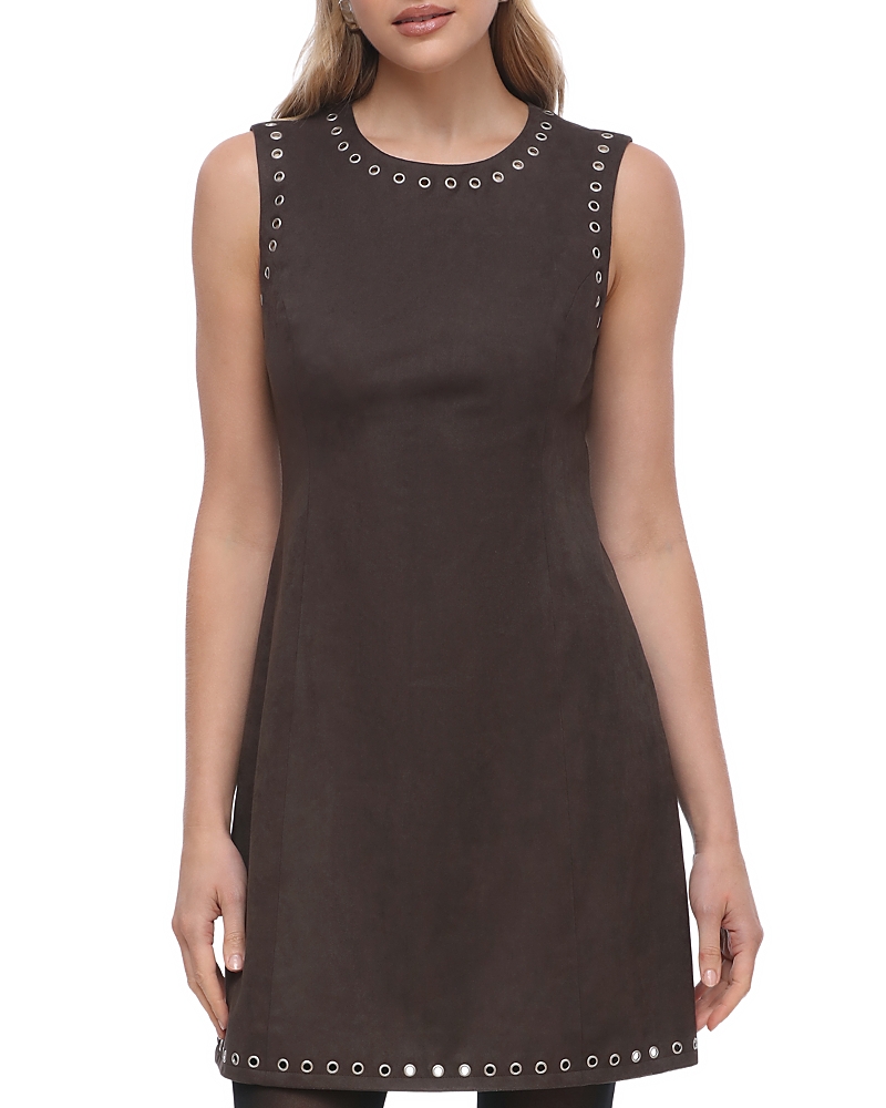Bagatelle Grommet Sleeveless Faux Suede A-line Dress In Brown