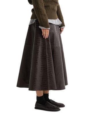 A Line Croco Leather Skirt