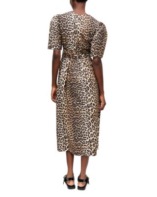 Leopard Printed Cotton Tie Strap Midi Dress
