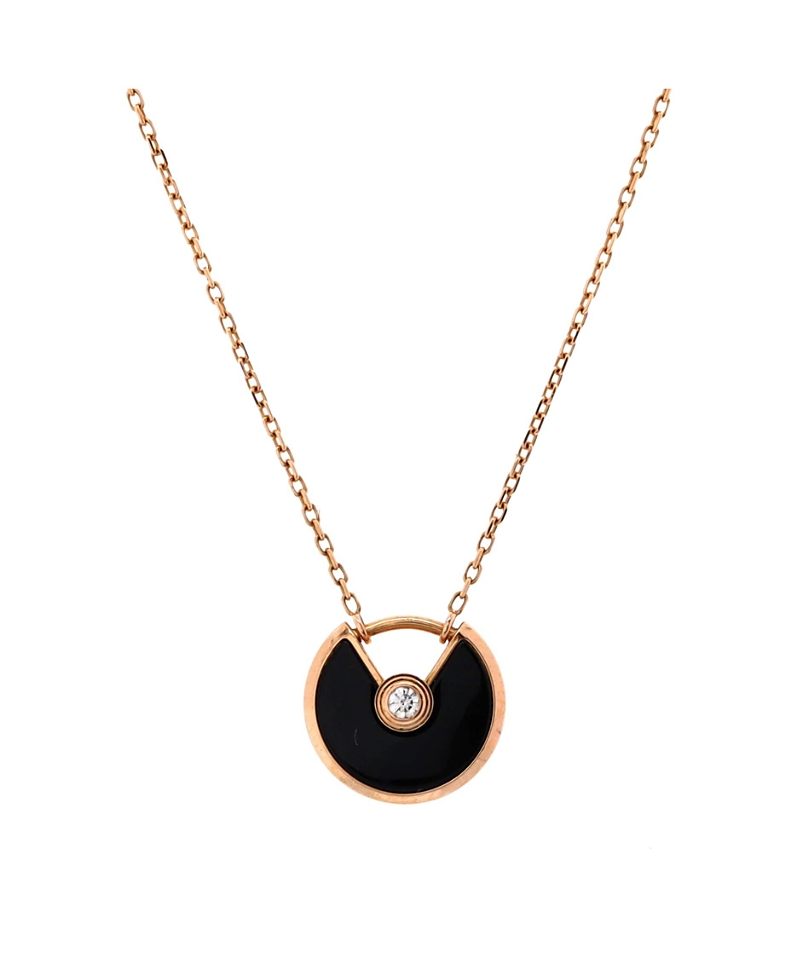 Pre-owned Pre-owned Cartier Cartier Xs Amulette De Cartier Pendant Necklace 18k Rose Gold With Onyx And Diamond, 16 - In Pink
