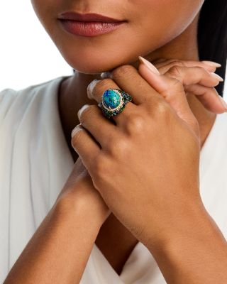 Multi Gemstone & Diamond Oval Halo Statement Ring in 14K Yellow Gold