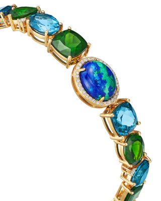Multi-Gemstone & Diamond Link Bracelet in 14K Yellow Gold