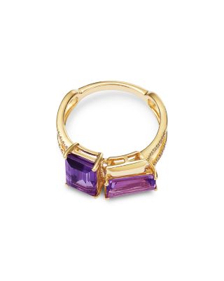Amethyst, Pink Amethyst & Diamond Ring in 14K Yellow Gold 