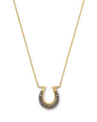 Brown Diamond Horseshoe Pendant Necklace in 14K Yellow Gold, 0.29 tcw