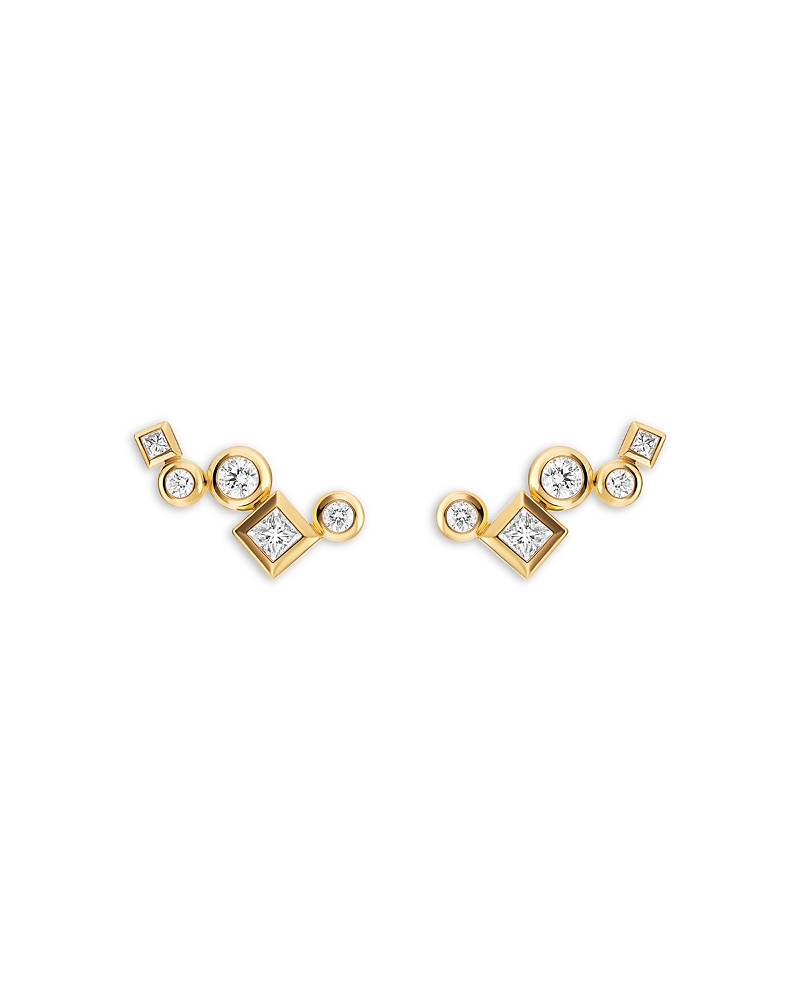 Petite Modern Renaissance Climber Earrings in 18K Yellow Gold with Diamonds, 15mm
