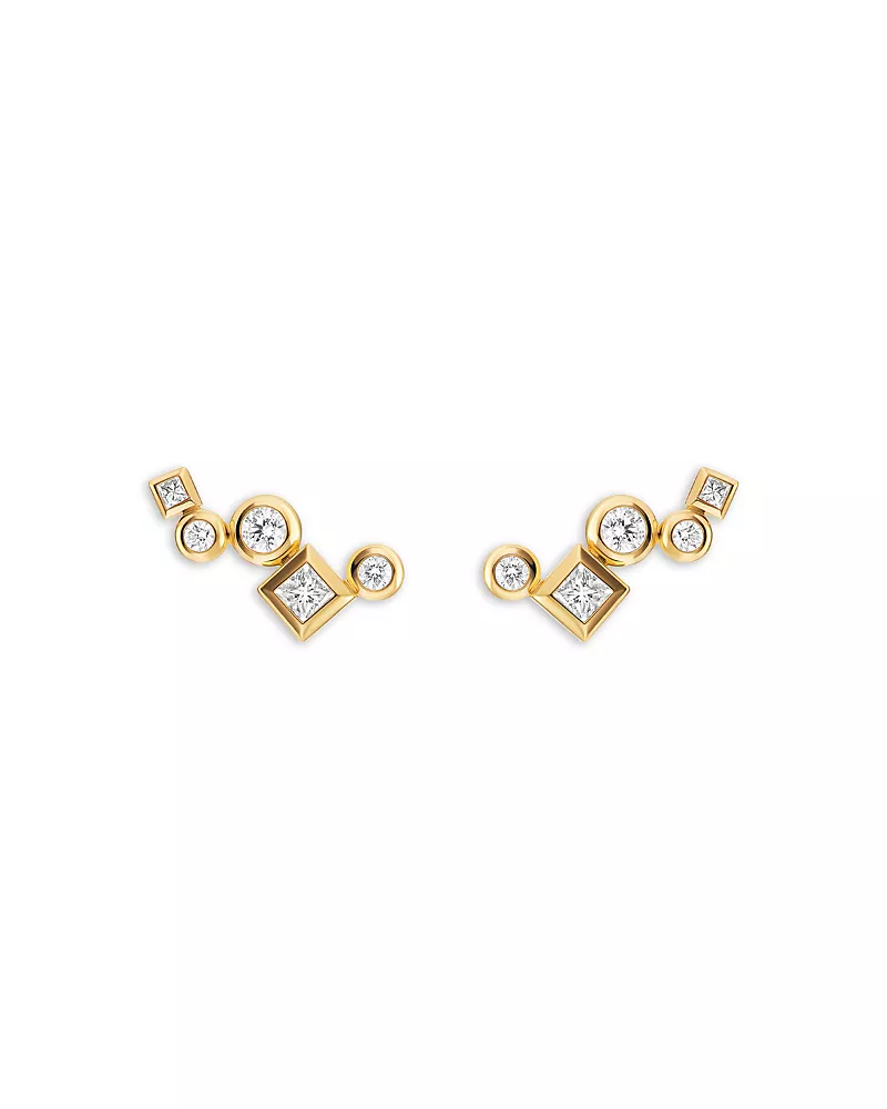 Petite Modern Renaissance Climber Earrings in 18K Yellow Gold with Diamonds, 15mm