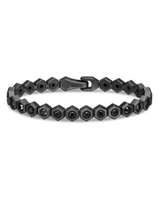 Men's Hex Pav&eacute; Tennis Bracelet in Black Titanium with Black Diamonds, 8mm