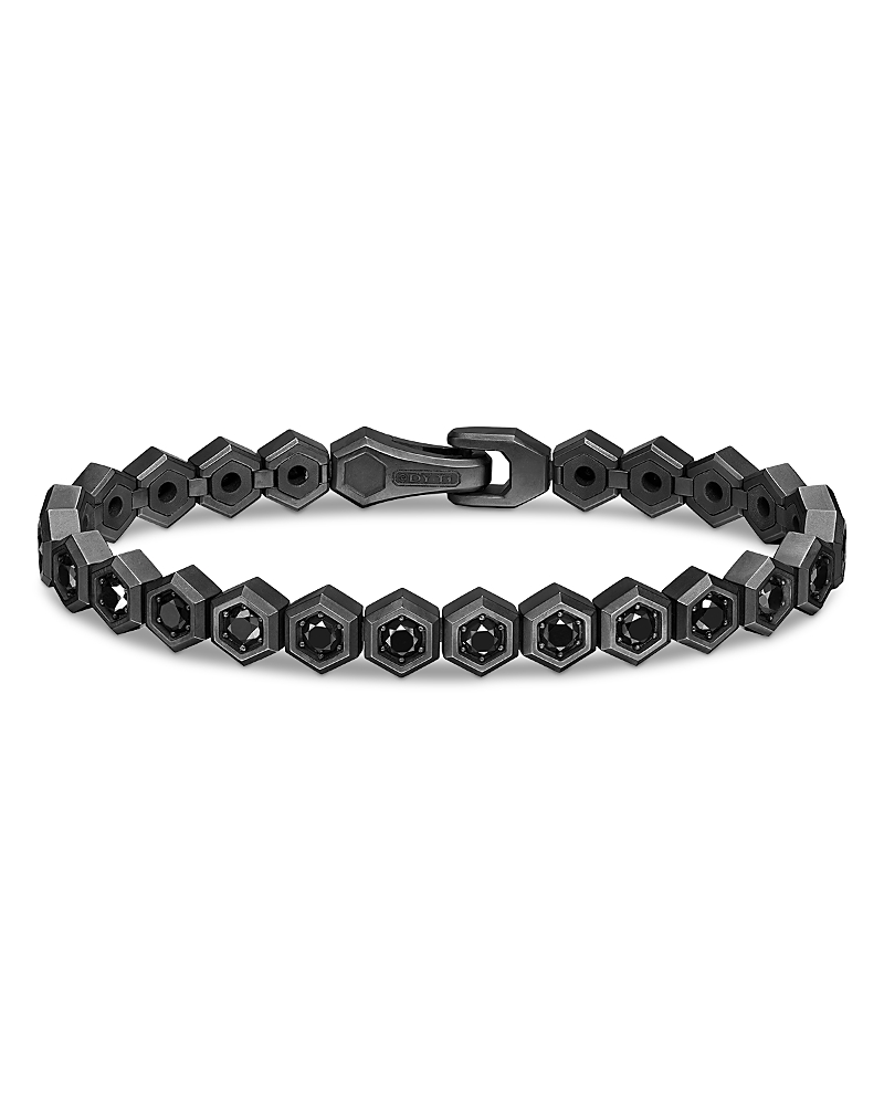 Men's Hex Pave Tennis Bracelet in Black Titanium with Black Diamonds, 8mm