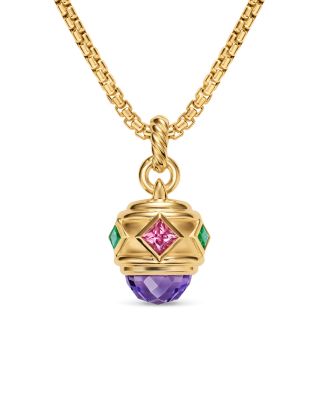 Renaissance&reg; Amulet in 18K Yellow Gold with Amethyst, Pink Tourmaline and Tsavorites, 29mm 