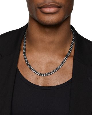 Men's Curb Chain Necklace in Black Titanium with Diamonds, 8mm