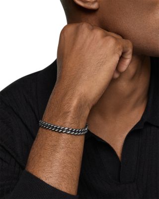 Men's Curb Chain Bracelet in Black Titanium with Diamonds, 8mm