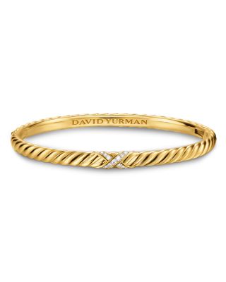 Sculpted Cable X Bracelet in 18K Yellow Gold with Diamonds, 4.6mm
