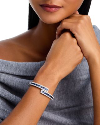 Luxe Collection Blue Sapphire & Diamond Bypass Bracelet in 14K White Gold