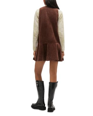 Brown Seersucker Corduroy V Neck Mini Dress