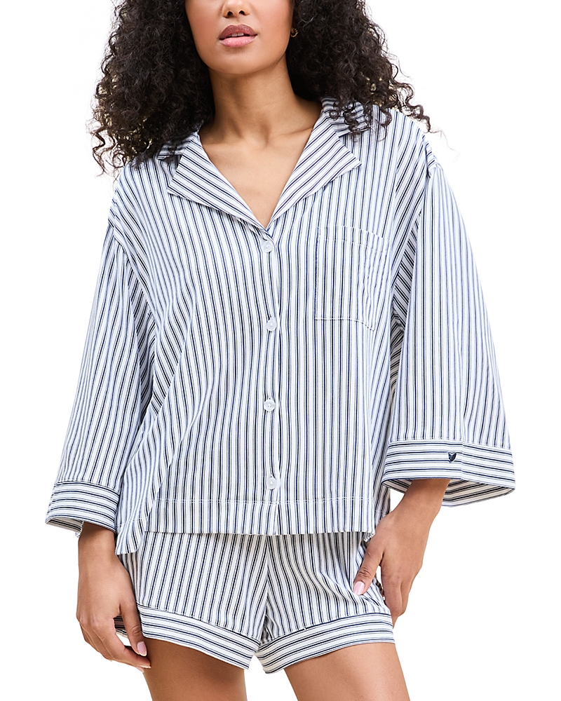 Petite Plume Olivia Striped Short Pajama Set In Blue