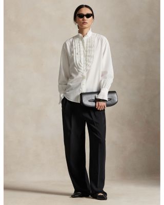 Pleated Bib Cotton Silk Shirt