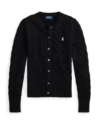 Cable Knit Cotton Crewneck Cardigan Sweater