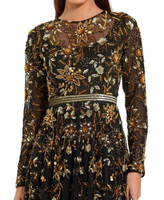 Hand Beaded Mesh Long Sleeve High Neck A Line Gown